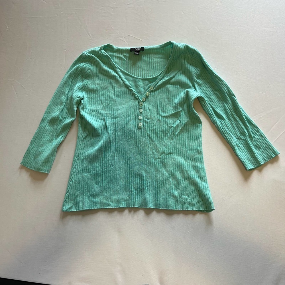 5/ $25 𝅺AGB aqua blue green V-neck ribbed sweater PL